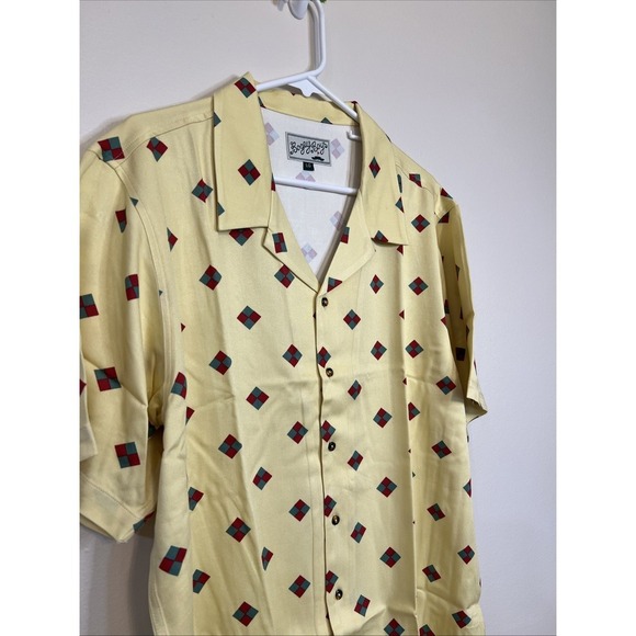 Bogey Boy Rectangle Button Up Polo Golf Shirt Men's L 70's  Rayon NWT Butter Yel - Picture 2 of 7